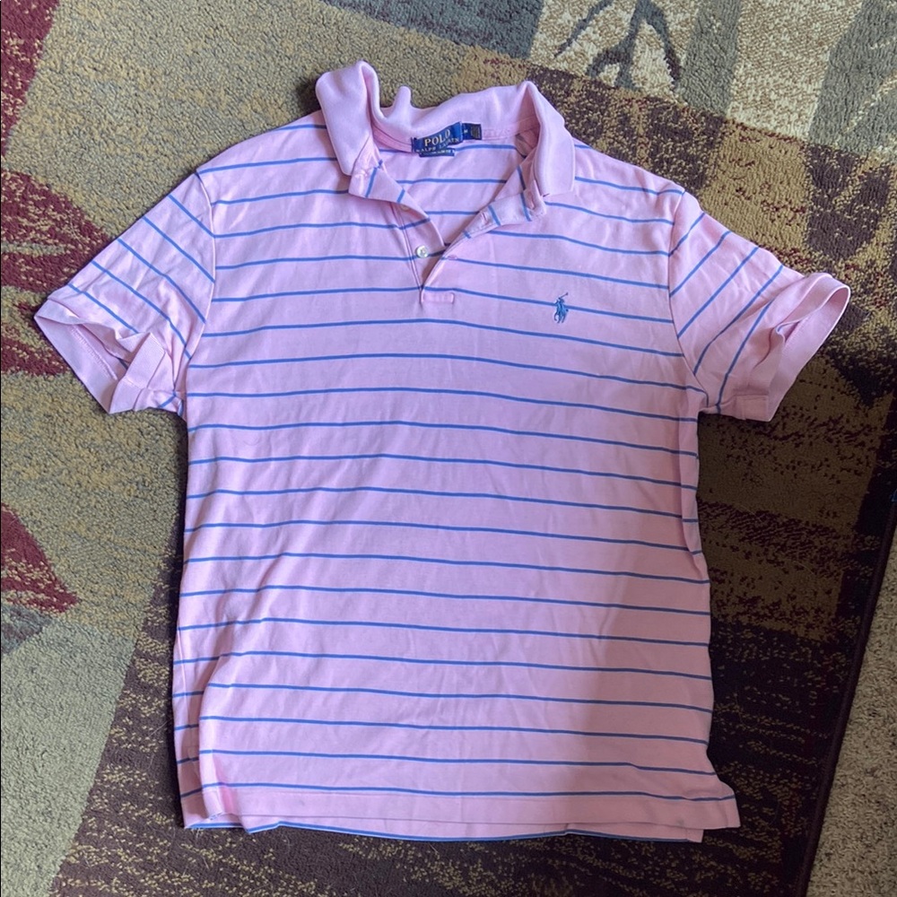 Ralph Lauren Pink Polo with Blue Stripes